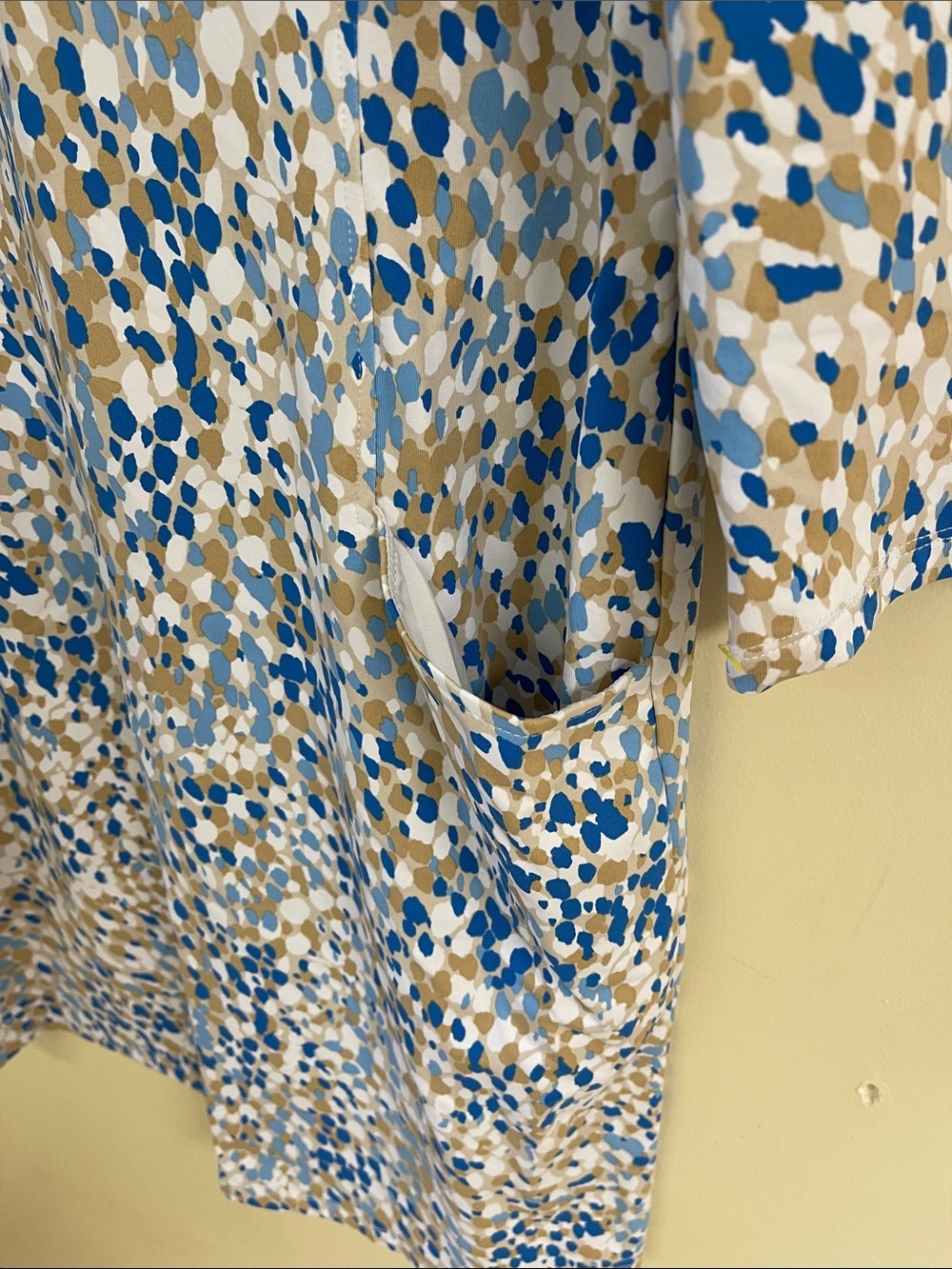 J McLaughlin L Blue Abstract Print Shift Dress Pockets Stretch - Picture 3 of 7
